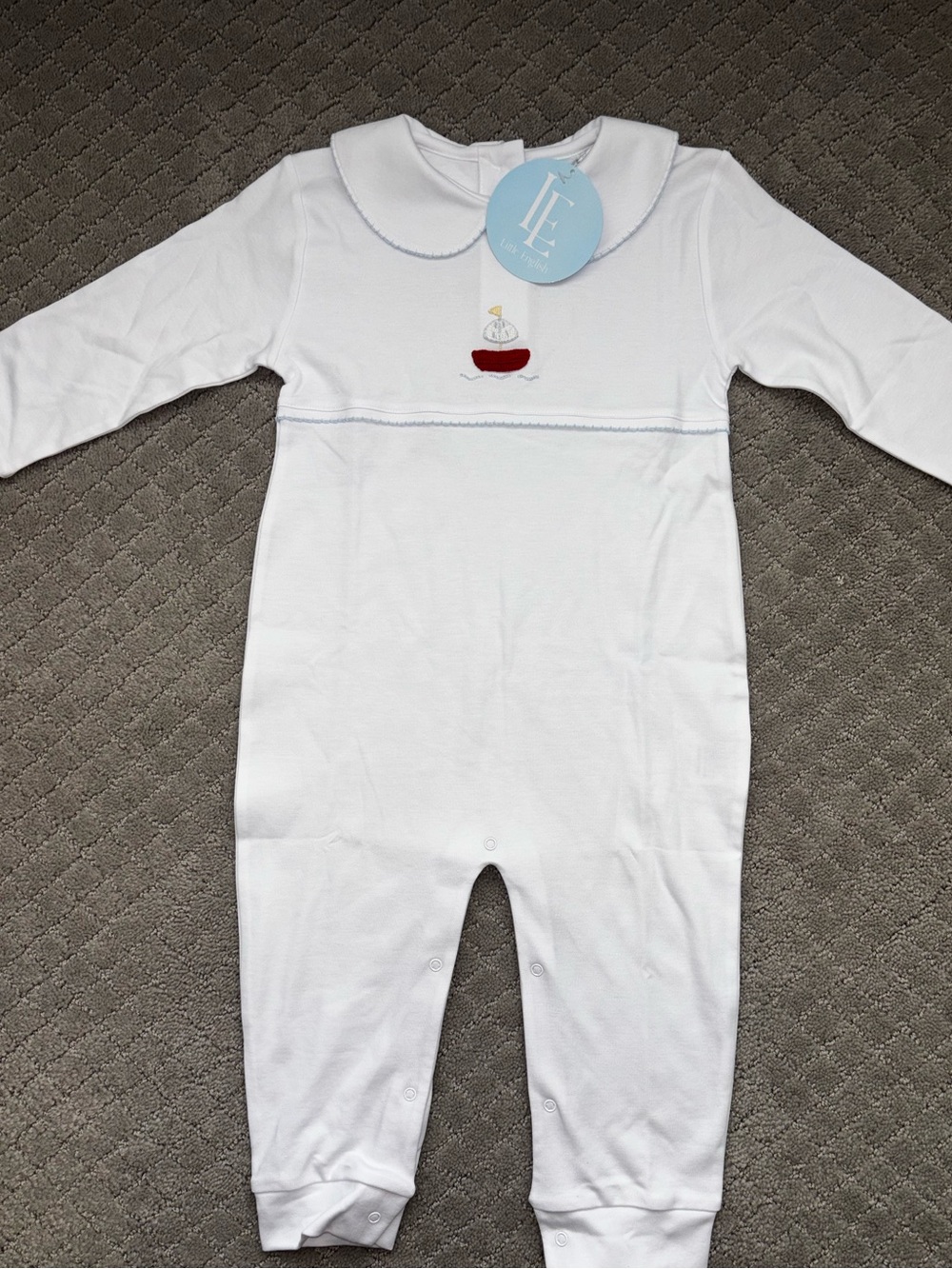 White One-Piece with Boat Embroidery